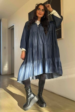 Chambray Tiered Midi Dress /5=